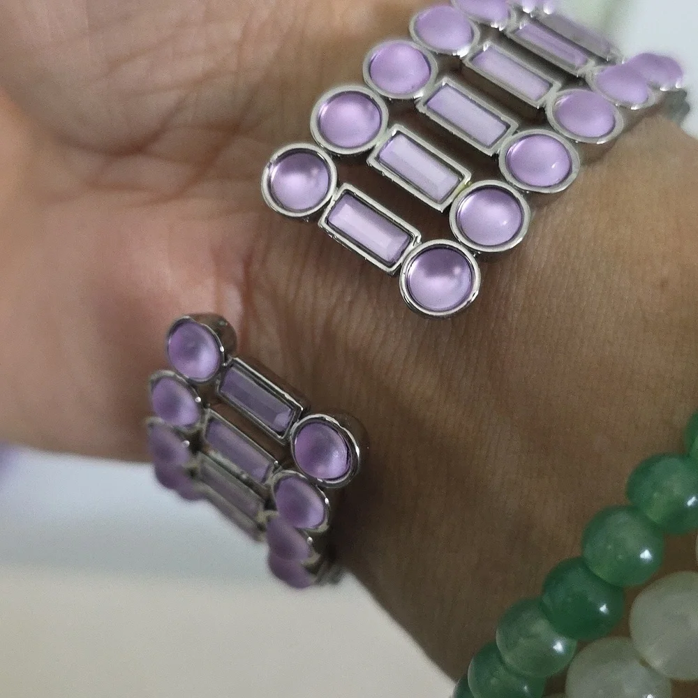 Silver and Purple Flexible Choker Necklace with Matching Open Cuff Bracelet